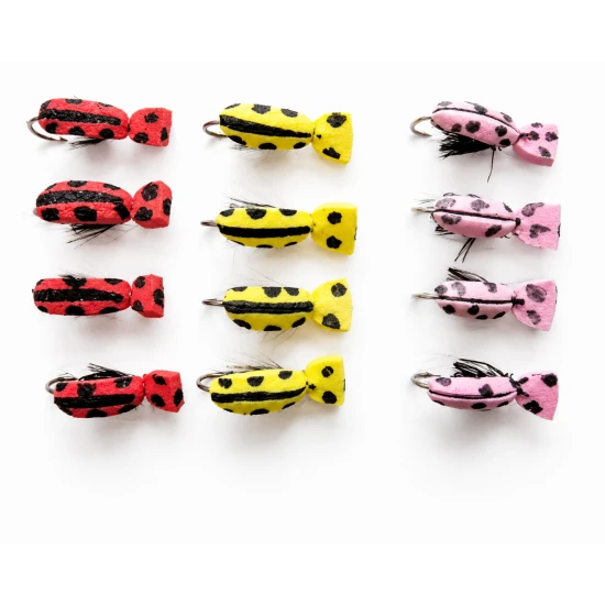 12 Lady Beetles - red, yellow, pink