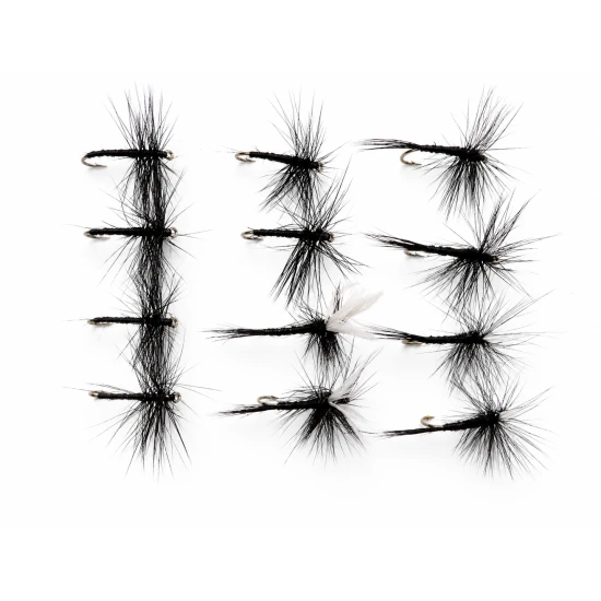 12 Dry Flies - Black Spider and Black Gnat