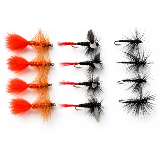 12 Dry Flies - Black Spider,Black Red Gnat, Soldier Palmer