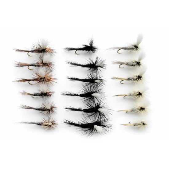 18 Barbless Parachute Dry Flies - Duster, Adams & Gnat