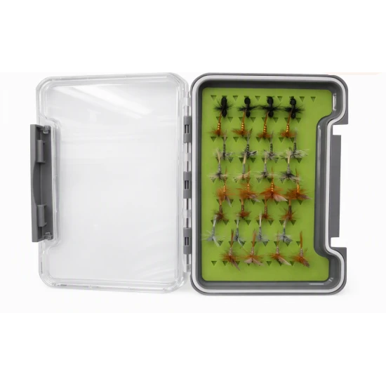 32 Traditional Dry Flies in a Troutflies MEDIUM Silicone Insert Box - Named flies