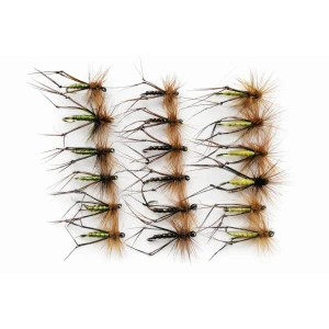 18 Barbless Hoppers - Olive, Yellow and Claret
