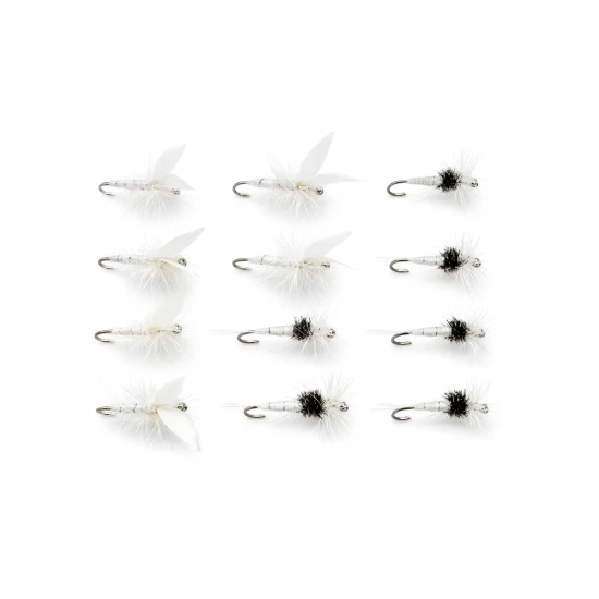 12 Barbless Dry Flies - White Moth and Caenis