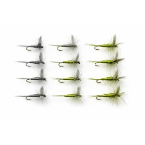 12 Barbless Dry Flies - Olive and Blue Dun