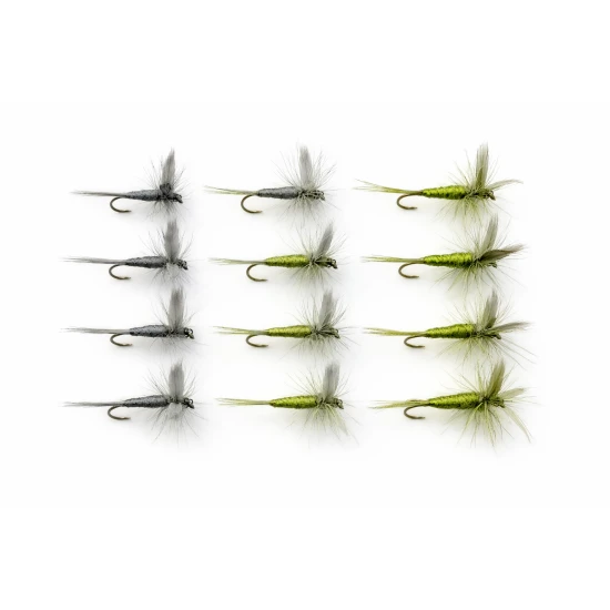 12 Barbless Dry Flies - Olive and Blue Dun