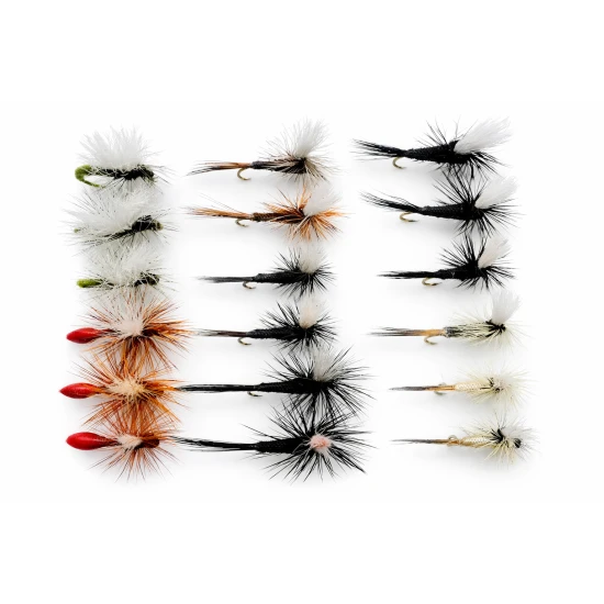 18 Barbless Parachute Dry Flies, mixed colours