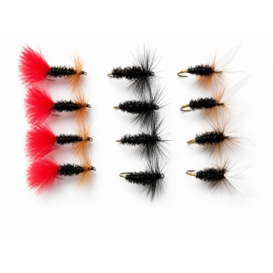 12 Dry Flies - Red Tag, Black & Peacock & Coachman