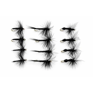 12 Barbless Dry Flies - Black Ant,Black Gnat & Spider