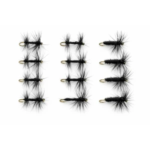 12 Barbless Dry Flies - Black Spider and Knotted Midge