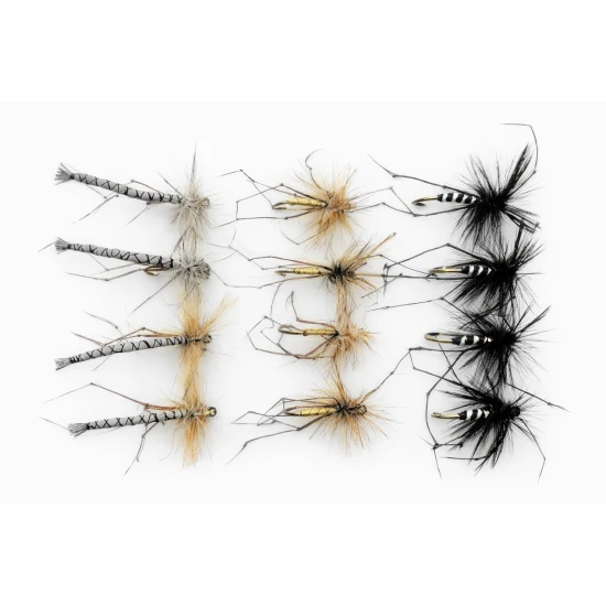 12 Mixed Barbless Daddys, Detached, Black & Standard