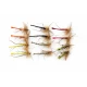 12 Barbless Mixed Coloured Unweighted Detached Daddy Long Legs
