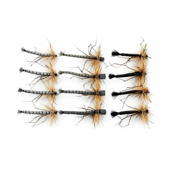 12 Barbless Detached Daddy Unweighted, Natural,Olive & Black