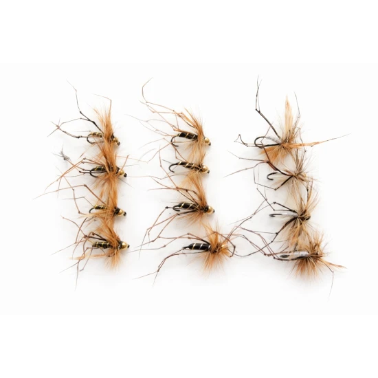 12 BARBLESS Goldhead Daddys - white, black & olive