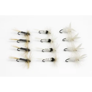 12 BARBLESS Dry Flies - Grey Duster, Caenis & Moth