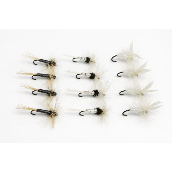 12 BARBLESS Dry Flies - Grey Duster, Caenis & Moth