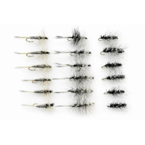 18 Barbless Dry Flies, Griffiths, Duster, Grizzly