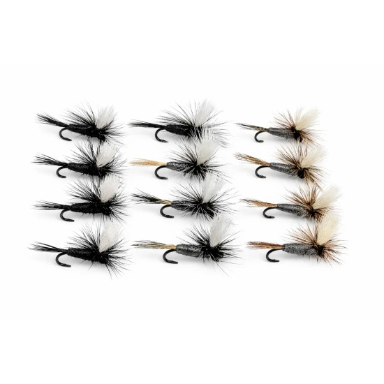 12 Barbless Dry Parachute Flies - Grey Duster, Adams, & Black Gnat