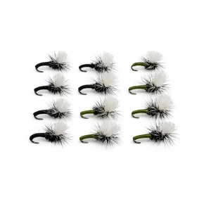 12 Barbless Klinkhammer Dry Flies - Black and Olive