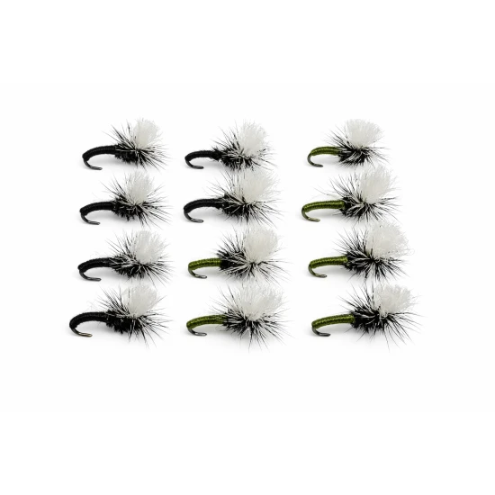 12 Barbless Klinkhammer Dry Flies - Black and Olive