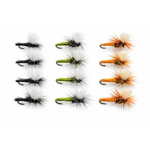 12 Barbless klinkhammer Dry Flies - Beige, Black and Olive