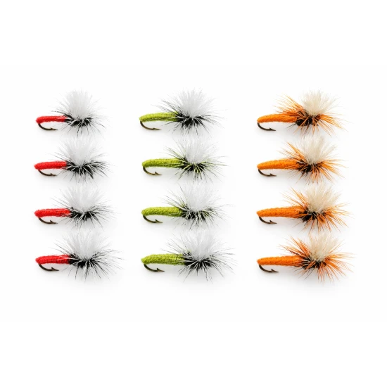 12 Barbless klinkhammer Dry Flies - Beige, Red and Olive