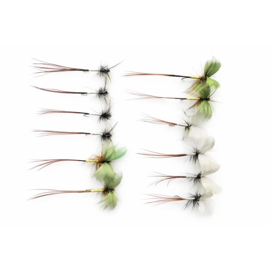 12 Mixed Barbless Mayflies, Grey, Green & Spent