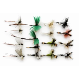 16  Mayflies, - BARBLESS Spent/Green/Grey Drakes, Wulff, Humpys