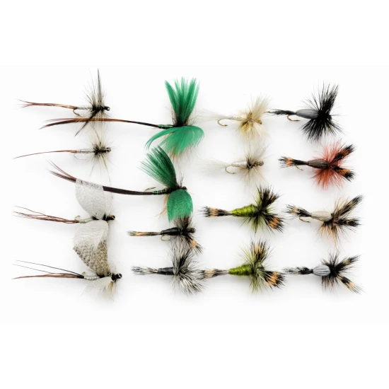 16  Mayflies, - BARBLESS Spent/Green/Grey Drakes, Wulff, Humpys