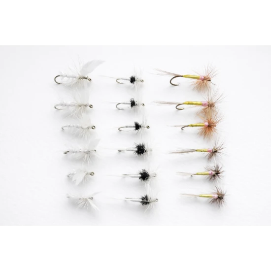 18 Barbless Dry Flies, White Moth,Caenis and Tups