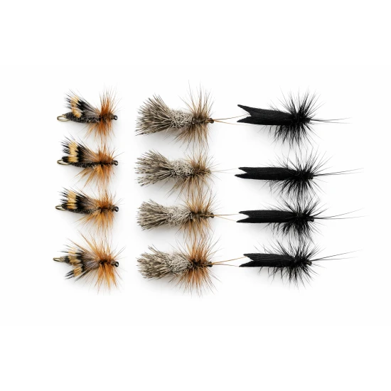 12 Barbless Sedge Dries, Black Horn, Deer & G & H
