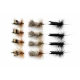 12 Barbless Sedge Dries, Black Horn, Deer & G & H