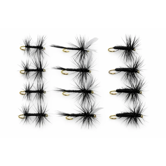 12 Barbless Dry Flies - Spider,Gnat & Knotted Midge