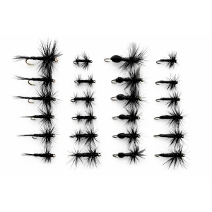 24 Barbless Black Dries, Spider, Gnats, Midge, Ants