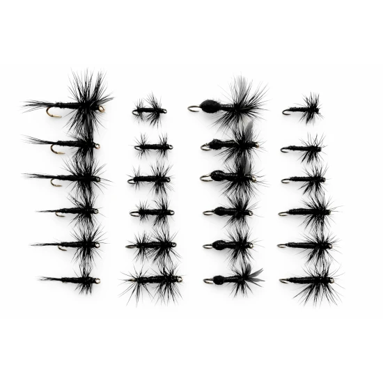 24 Barbless Black Dries, Spider, Gnats, Midge, Ants
