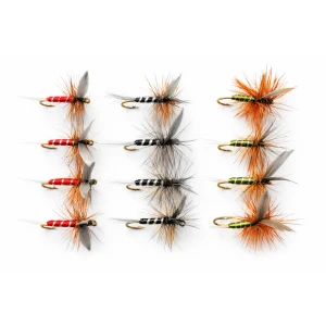 12 Barbless Spinners, Red, Black & Olive