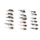 18 Barbless Goldhead Jig Flies - Black pearl, Brown pearl, Hares ear, Red