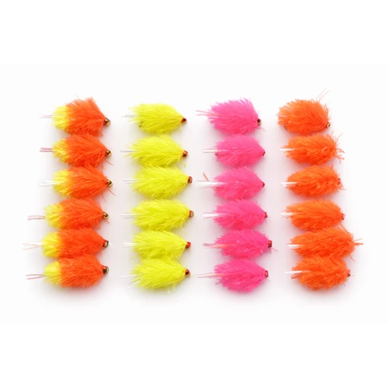 24 Barbless UV Tailed Blobs - Chartreuse, Orange, Pink, Orange/Yellow