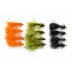12 Barbless Goldhead Flash Damsels. Orange, Black & Olive