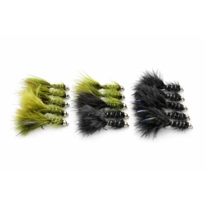 18 Barbless Goldhead Flash Damsels - Olive & Black