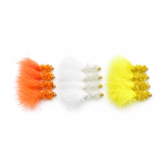 18 Barbless Goldhead Fritz ,White/Yellow/Orange
