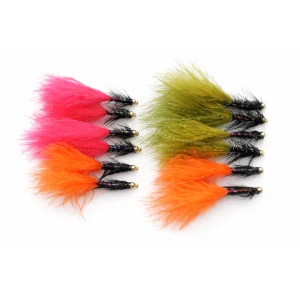 12 Barbless Goldhead Dancer,Red, Olive and Orange