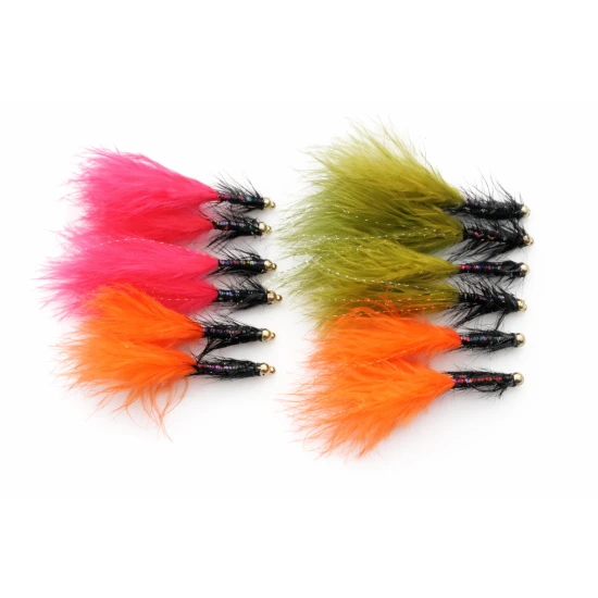 12 Barbless Goldhead Dancer,Red, Olive and Orange