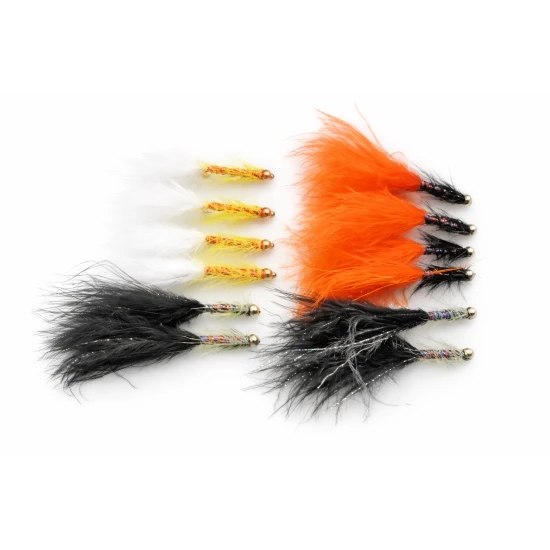 12 Barbless Goldhead Dancer, White Black & Orange