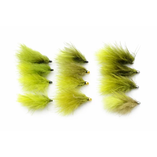 12 Barbless Dawsons Olives, Goldhead and Unweighted