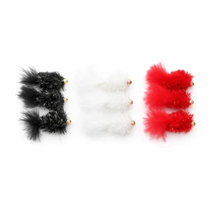 12 Barbless Goldhead Hot Blobs - Black,White & Red