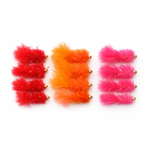 12 Barbless Goldhead Hot Blobs - Orange, Pink & Red