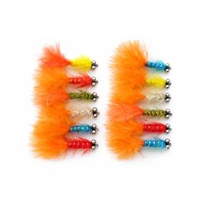 12 Barbless Humungous - Mixed Orange Tails