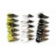 18 Barbless Muddlers, Black White and Olive