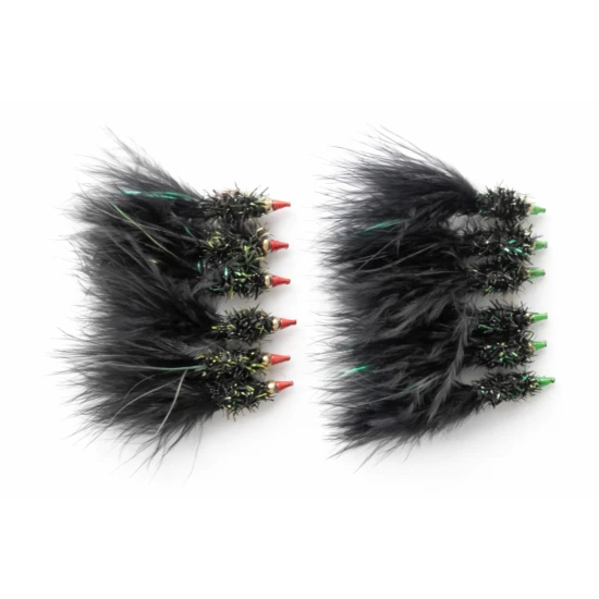 12 Barbless Goldhead Nomad - All Black (Red and Green Nosed)