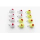 12 Barbless Red Spot Eggs - Chartreuse & White